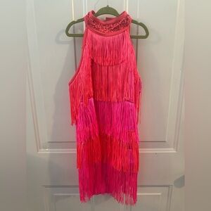 Vibrant Pink and Orange Fringe Costume - XLC